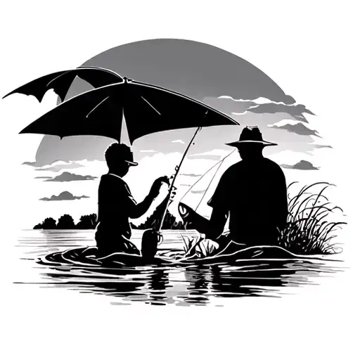 father son fishing shade tattoo design idea