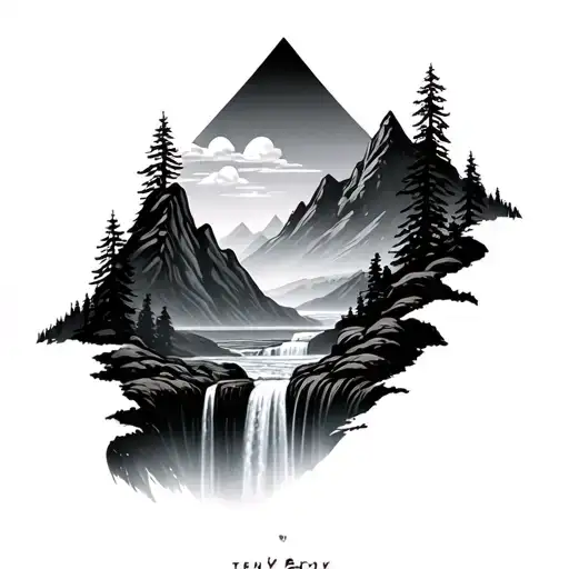 mountain and waterfalls minimalist tattoo tattoo design idea
