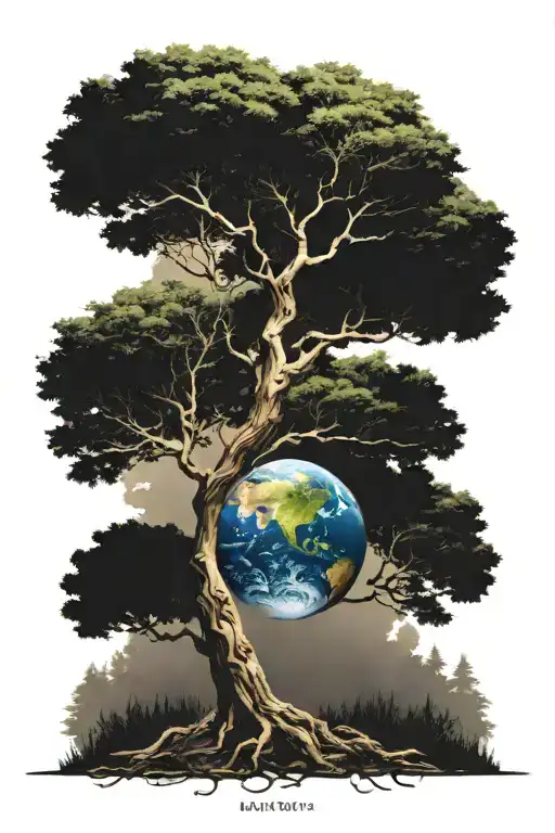tree in the back representing the earth sign tattoo design idea