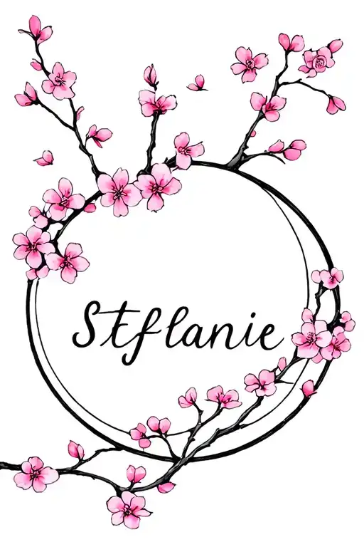 "Stefanie" Lunar cycle with cherry blossoms tattoo design idea