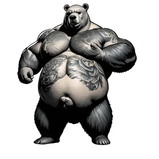 Bald Gay "Muscle chubby Bear" With A Belly Tattoo design tattoo design idea
