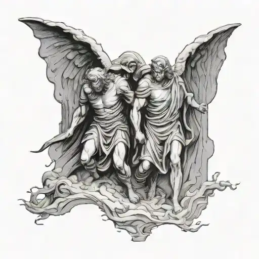 dante and virgil walking out of the gates of hell to Purgatory. Abandon all hope ye who enter here written tattoo design idea