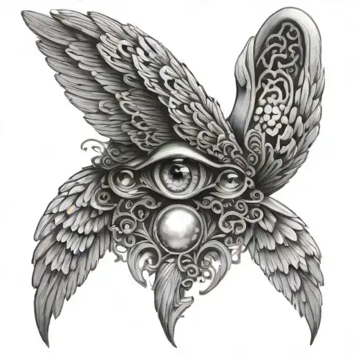 seraphim wings eyes tattoo design idea