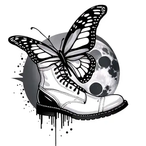 a harry styles butterfly tattoo next to a eras tour stage and a Tate mcrae boot with the moon of the guts tour tattoo design idea