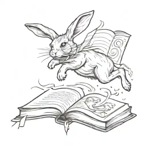 rabbit leaping from a book tattoo design idea