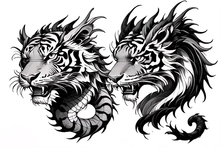 dragon on the right and tiger on the left tattoo design idea