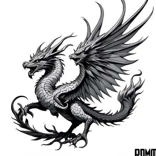 "ROMO" Dragon Phoenix bird rising tattoo design idea