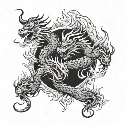 double dragon with flames tattoo design idea