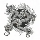 double dragon with flames tattoo design idea