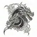 double dragon with flames tattoo design idea