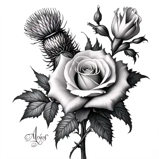 DNA image with  rose  scottish thistle gladiolus tattoo design idea