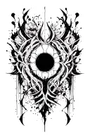 High contrast brush-like strokes dark aesthetic surrealist gothic blackwork otherworldly ornamental abstract sigilism tattoo design idea