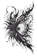 High contrast brush-like strokes dark aesthetic surrealist gothic blackwork otherworldly ornamental abstract sigilism tattoo design idea