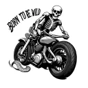 Tattoo in country style. skeleton riding on a sport motorcycle. Snakes and text Born to be wild tattoo design idea