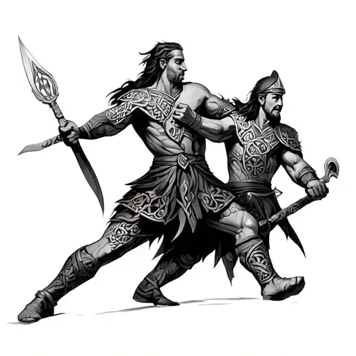 celtic warriors fighting tattoo design idea