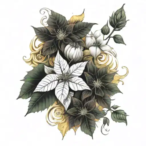 Poinsettias and roses mix on fire tattoo design idea