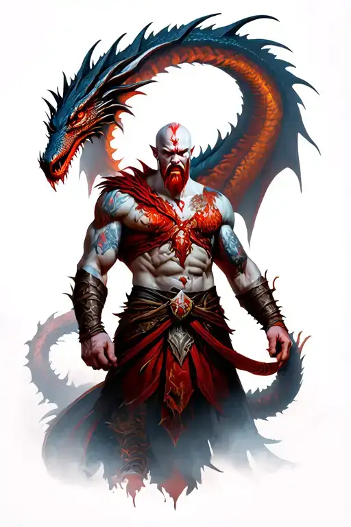 kratos from god of war with dragon surrounded tattoo design idea