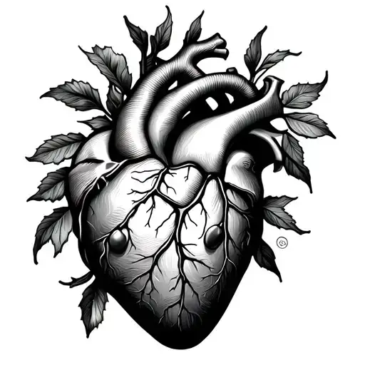 anatomical heart with pomegranate seeds tattoo design idea