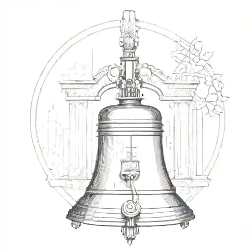 liberty bell outline with skyline inside the bell tower shape tattoo design idea