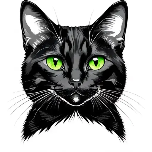 black cat green eyes looking tattoo design idea
