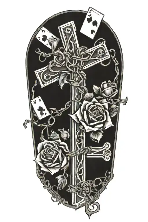 Western,Playing Cards, Roses,Barbed wire,Cross tattoo design idea
