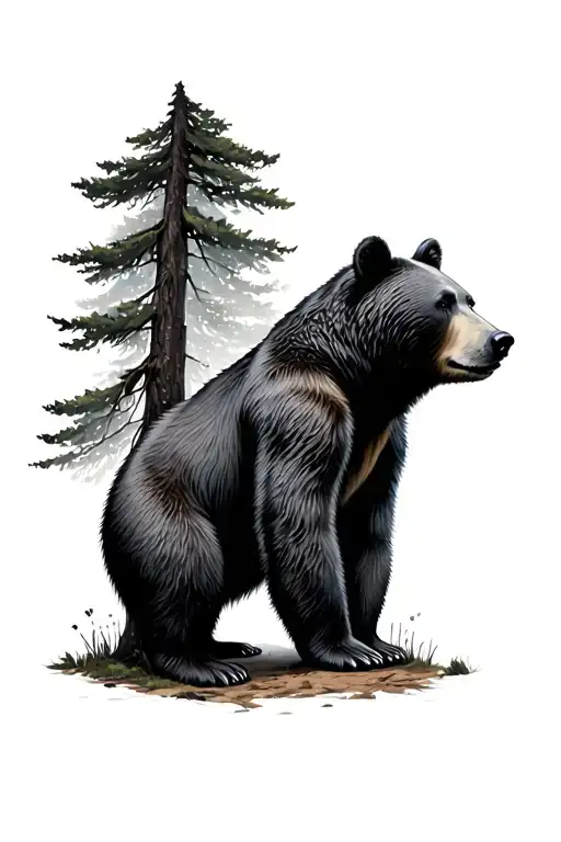 tall tree with momma bear tattoo design idea