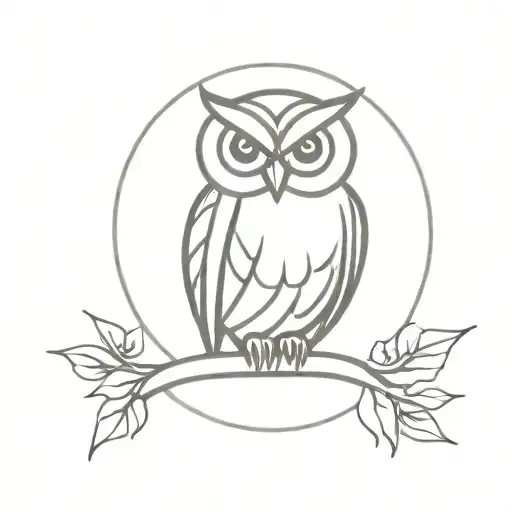 Owl with sunbeam and rectilinear shapes tattoo design idea