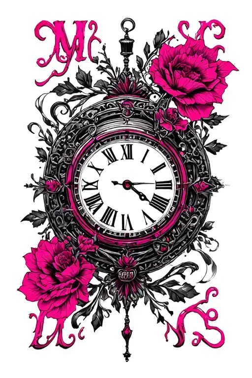 "Mélanie" clock core pink tattoo design idea