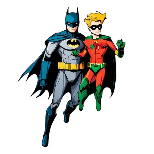 bender & fry dressed as batman & robin flying tattoo design idea
