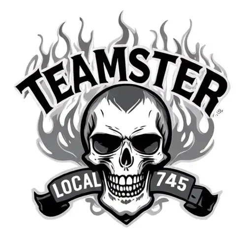 "TEAMSTER LOCAL 745" Flaming Skull tattoo design idea