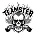 "TEAMSTER LOCAL 745" Flaming Skull tattoo design idea