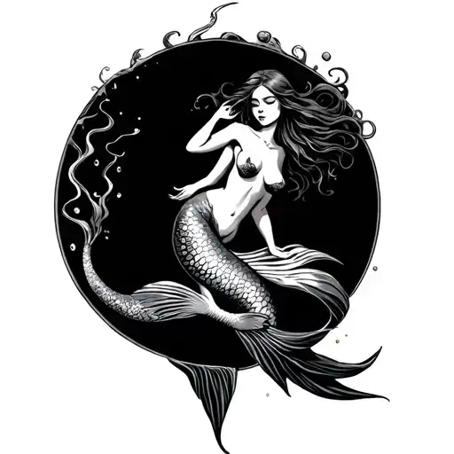 mermaids topless tattoo design idea