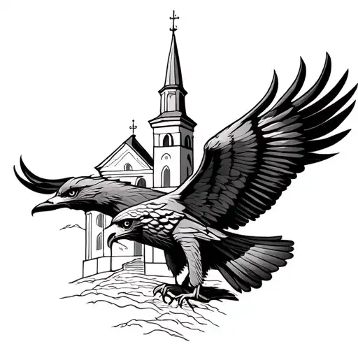 Falcon and a Church incorporated tattoo design idea