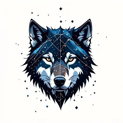 wolf night sky filled with constellations tattoo design idea