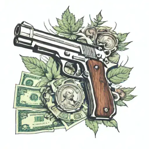 weed guns money music themed tattoo tattoo design idea