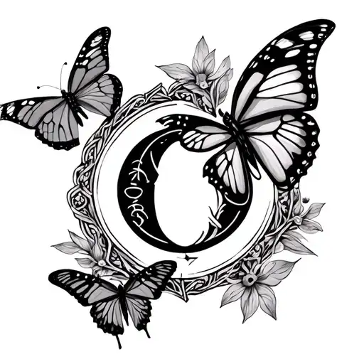 Butterflies and a Virgo sign tattoo design idea