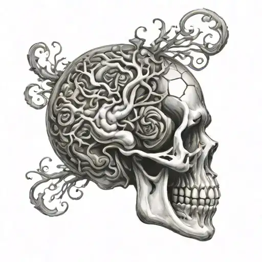 heart and brain infused onto skull mind over matter tattoo design idea