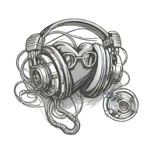 Headphones and glasses. The cables form a heart tattoo design idea