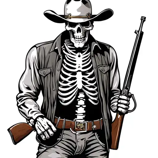 Cowboy Skeleton standing with a rifle tattoo design idea