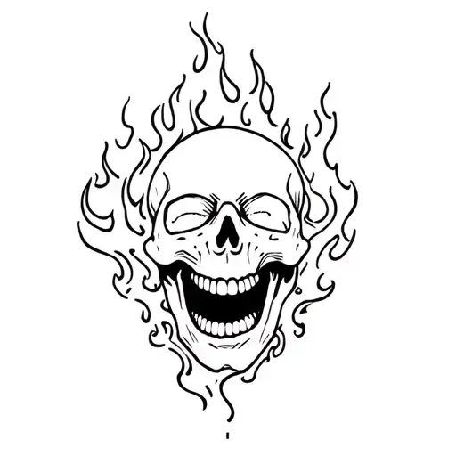 Laughing skull engulfed in flames tattoo design idea