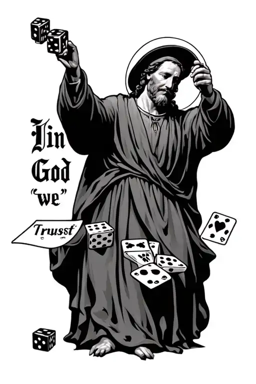 "In god we trust " Saint Anthony playing craps dice rolling tattoo design idea
