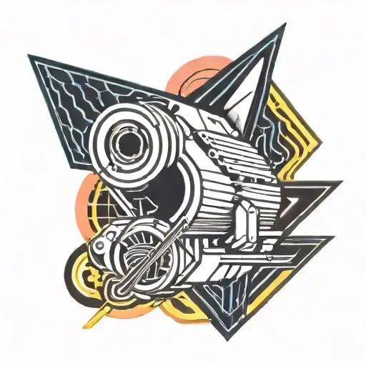 80s style  Roller with neon light line art tattoo design idea