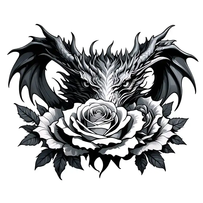 dragons and roses blooming tattoo design idea