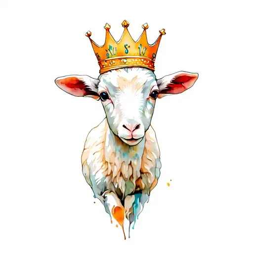 front view of lamb with a crown tattoo design idea