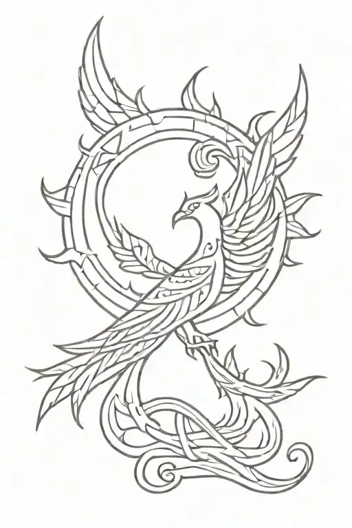 Phoenix, sun and moon, the Celtic symbol of strength tattoo design idea