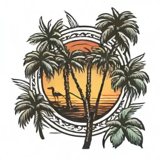 fan palm trees tattoo design idea