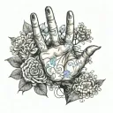 Satoru Gojo domain expansion hand sign with forget-me-not flowers around it tattoo design idea