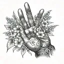 Satoru Gojo domain expansion hand sign with forget-me-not flowers around it tattoo design idea