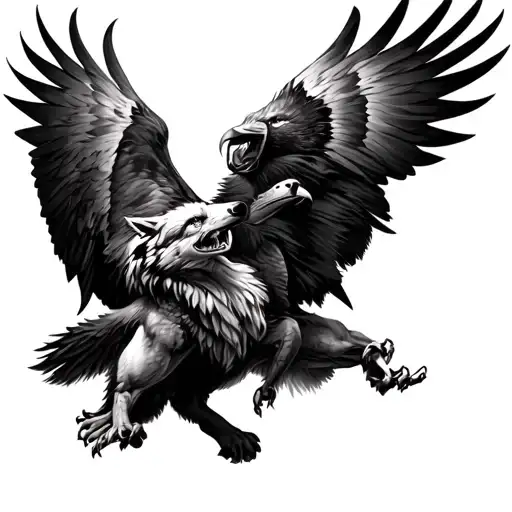 a wolf fighting with a eagle tattoo design idea