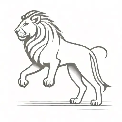 A minimalist tattoo of a lion holding a briefcase, symbolizing power and business success tattoo design idea